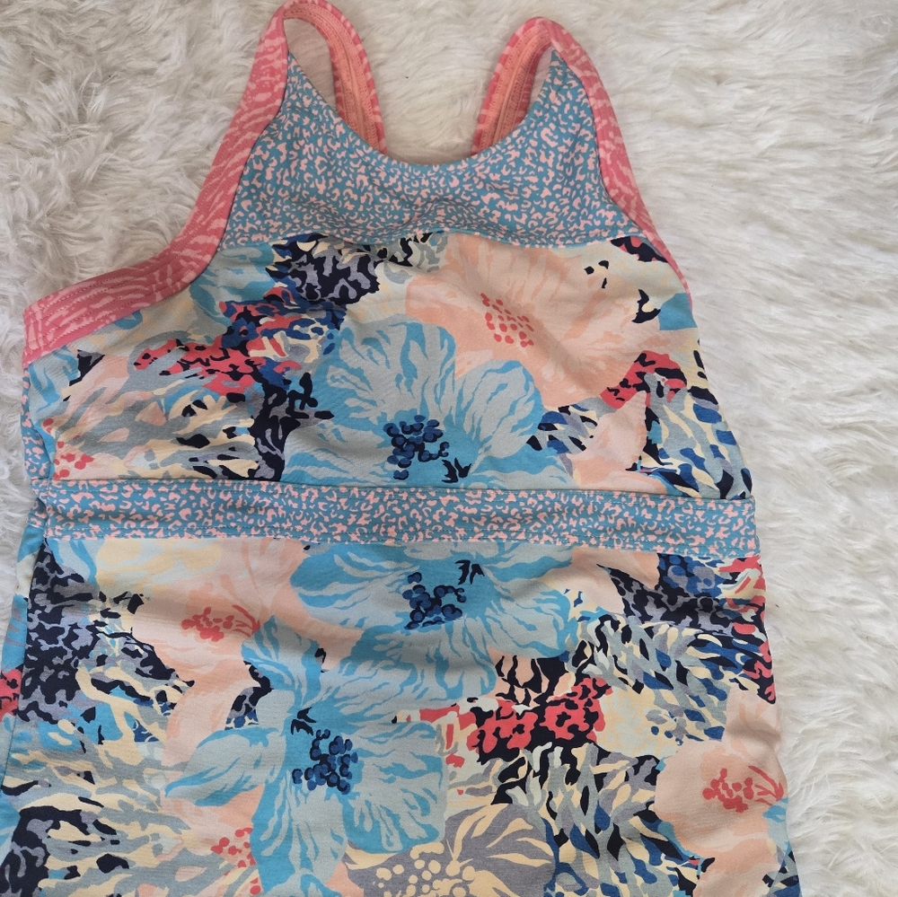 Athleta Girls Floral Tankini Set in Blue, Pink, Peach - Picture 2 of 6